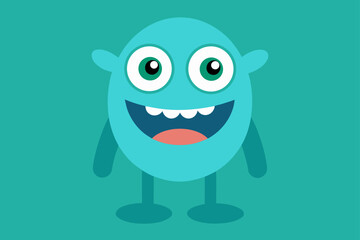 Funny, cute cartoon monster and zombie character vector illustration with big eyes and a happy smile for a fun Halloween design