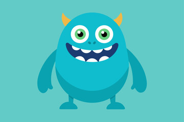 A cute blue cartoon owl bird monster vector illustration character with funny big eyes for Halloween design