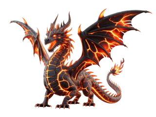 Naklejka premium Fiery Dragon with Glowing Lava Veins and Spiked Wings transparent background