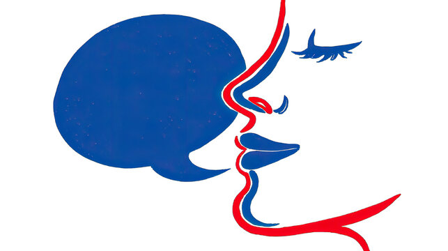 Abstract portrait of a face with speech bubble in blue and red colors - Powered by Adobe