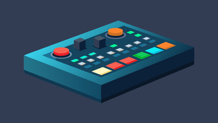 The electronic object is a remote control with red, green, and blue power buttons for technology and 3d game control