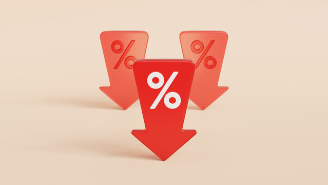 glossy red 3d price sale tag glass arrow icons with percent sign on them