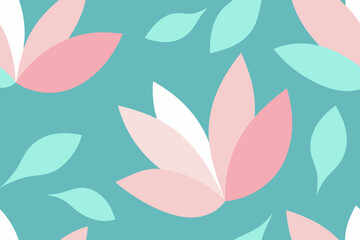 Seamless vector pattern of pink floral design with leaves and blossoms