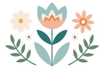 Vector illustration of a floral pattern with spring flowers, leaves, and vintage design elements