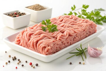 Fresh Ground Meat With Herbs and Spices Ready for Cooking in the Kitchen