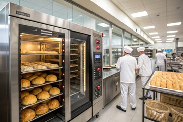 Bakery Staff Preparing Fresh Bread in a Professional Kitchen