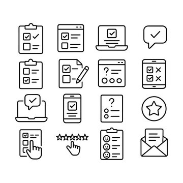 Web survey vector icon collection. Outline symbols. Line design