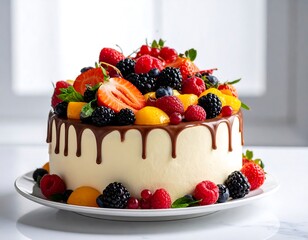 Festive fruit cake on white platter