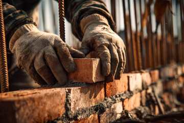 Skilled craftsmanship in bricklaying at a construction site