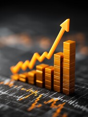 Financial Growth Visualization: Analyzing Stock Market Trends with Orange Arrow Bar Graphs and Quantitative Models