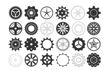 Gear icon set, transmission cog wheels and gear