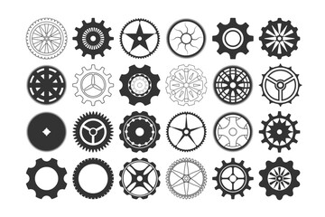 Gear icon set, transmission cog wheels and gear