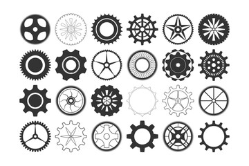 Gear icon set, transmission cog wheels and gear