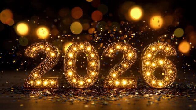 2026 New Year Countdown in Glitter and Gold with Sparkles and Confetti
