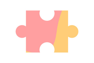 Colorful flat jigsaw puzzle piece silhouette. Bright and simple puzzle design for boardgame or table play. Fun toy for kids and entertainment activity, ideal playful colorful themes.