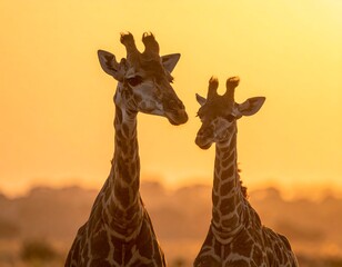 Two giraffes at sunset