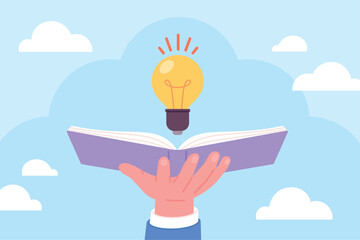 Ideas from book. Inspiration in books, knowledges and acquisition of new skills. Education, searching idea and creativity. Study racy vector concept