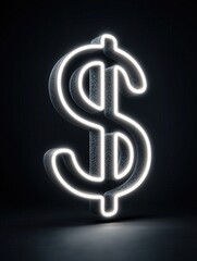 Neon Dollar Sign: Illuminated Currency on Dark Background for Digital Finance and Wealth
