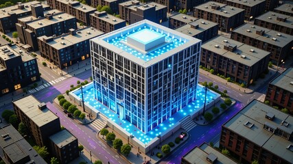 Modern Urban Building with Lights