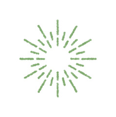 Green crayon firecracker icon with round burst and spark detail. Firework explosion and festive symbol shine in holiday graphic. Dynamic party concept, unique element for celebration themes.