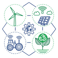 Illustration depicting sustainable energy sources and eco friendly technology integration concept art