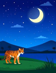 Tiger by night's moon