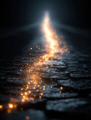 Sparkling Road: Ethereal Journey on a Cinematic Path Through Mystical Night Lights