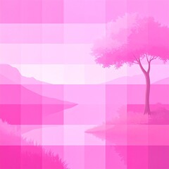 Pink landscape with a tree