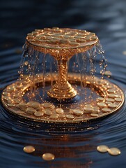 Golden Fountain Splendor: Coins Splash in Wealthy Water Feature Design