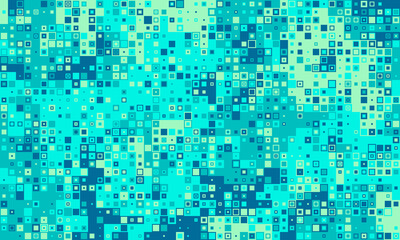 Abstract teal and aqua pixelated mosaic background.  Perfect for tech, digital, or modern design projects. Represents data, technology, or connectivity.