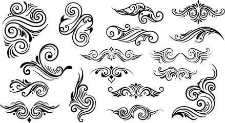 Elegant Swirls and Flourishes Vector Set. Decorative Vintage Ornaments, Scrolls, Borders and Corner Design Elements.