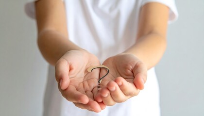 Child's hands holding a question mark