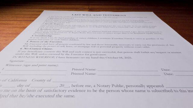 Will Document Legal Paper Last Will and Testament Form 1