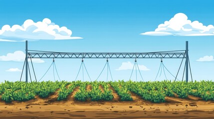 Agricultural irrigation system watering a field of crops