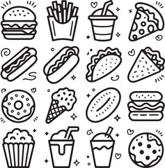 Minimal Hand Sketch Fast Food Icon Pack Design