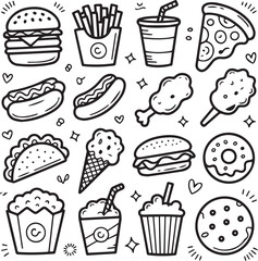 Cute Food Doodle Art for Coloring and Pattern Design