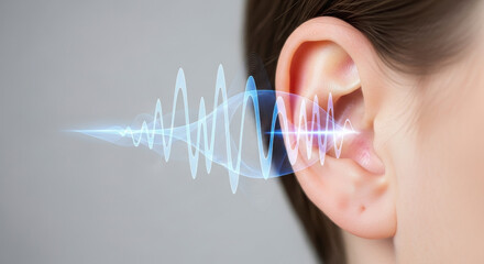 Sound waves entering the human ear for auditory perception