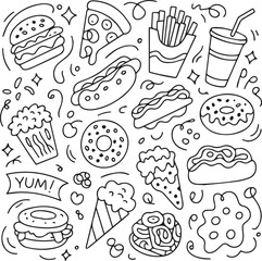 Black and White Street Food Drawing Collection
