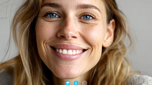 Joyful woman expressing happiness with a charming smile and warm glow