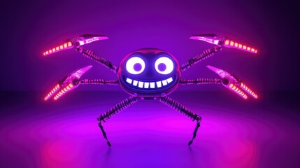 Metallic spider robot with glowing lights