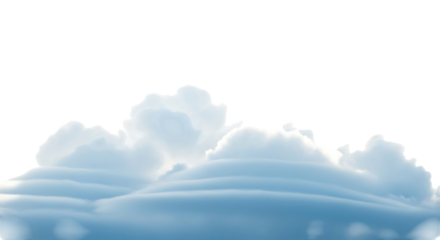 Fluffy white and blue clouds with a bright sky, isolated on transparent background