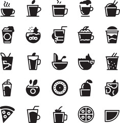 Minimal Beverage and Cafe Icon Set in Black and White