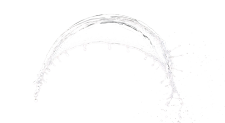 Abstract artistic representation of a dynamic water splash forming an arc, isolated on transparent background