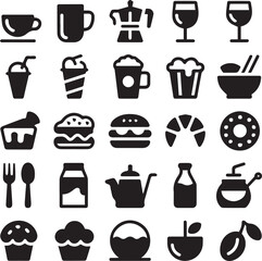 Black and White Coffee and Drink Icon Bundle Vector