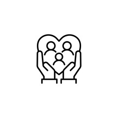 Family Flat Icon Black and White Vector Graphic. Two hands with love father, mother and son icon.