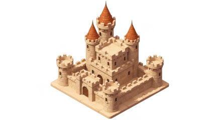 Isometric desert fort with red spires