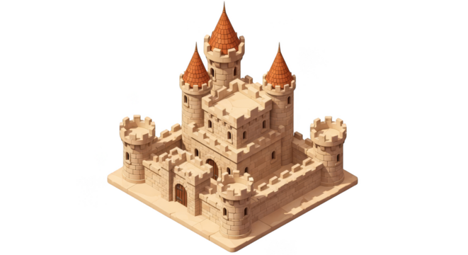 Isometric desert fort with red spires