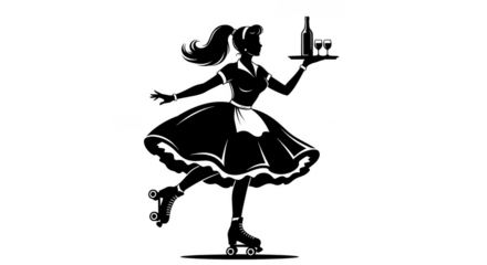 Retro diner waitress on roller skates