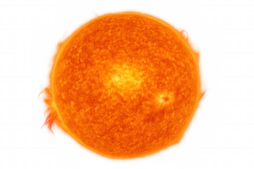 Sun with solar flare and sunspot activity, a star providing energy, on transparent background