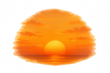 Golden sun setting over ocean with vibrant orange sky and clouds on transparent background